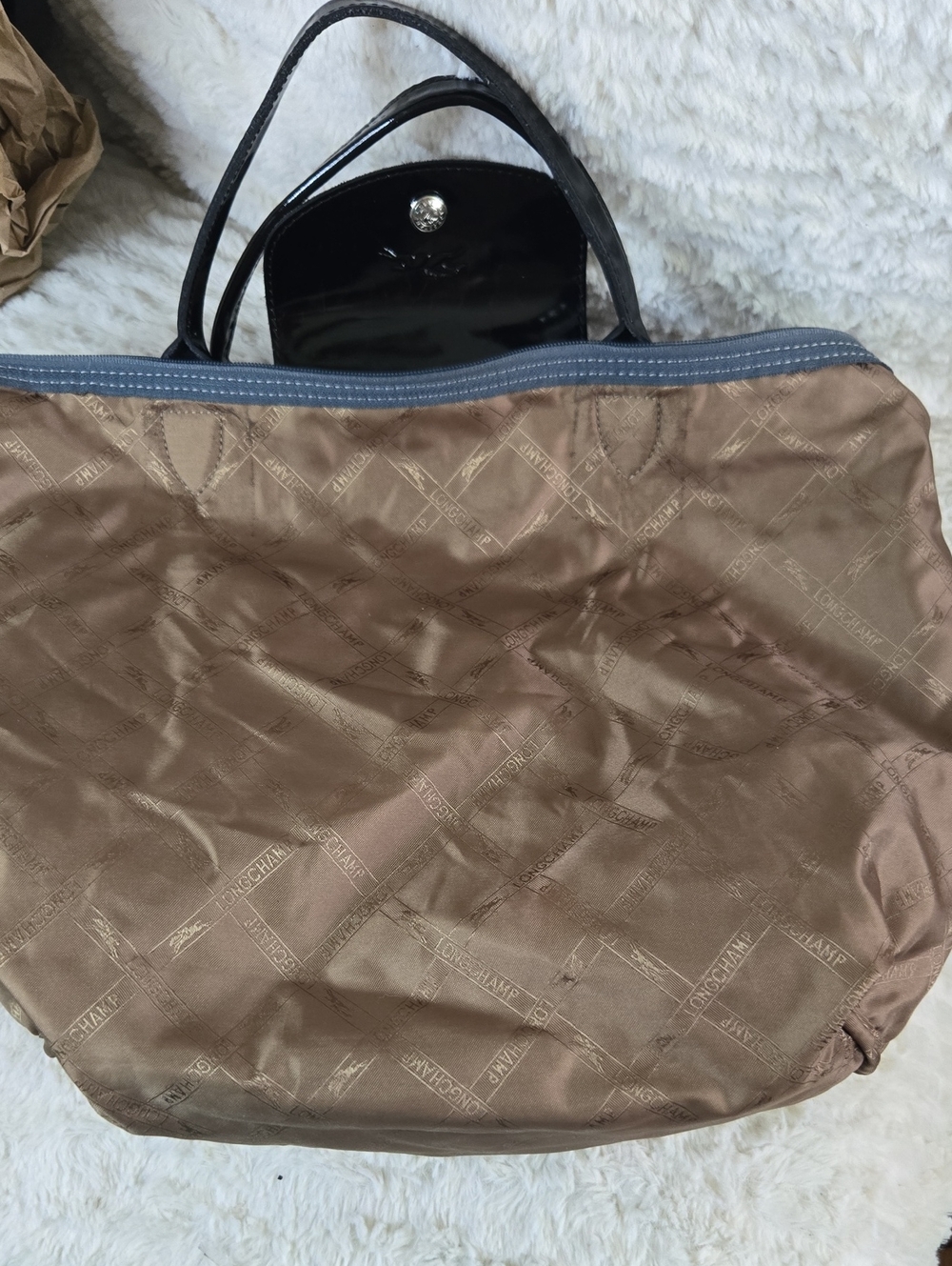 Longchamp Quilted Striped Tote in Grey, Brown and Black With Charm And Dustbag - Picture 10 of 12